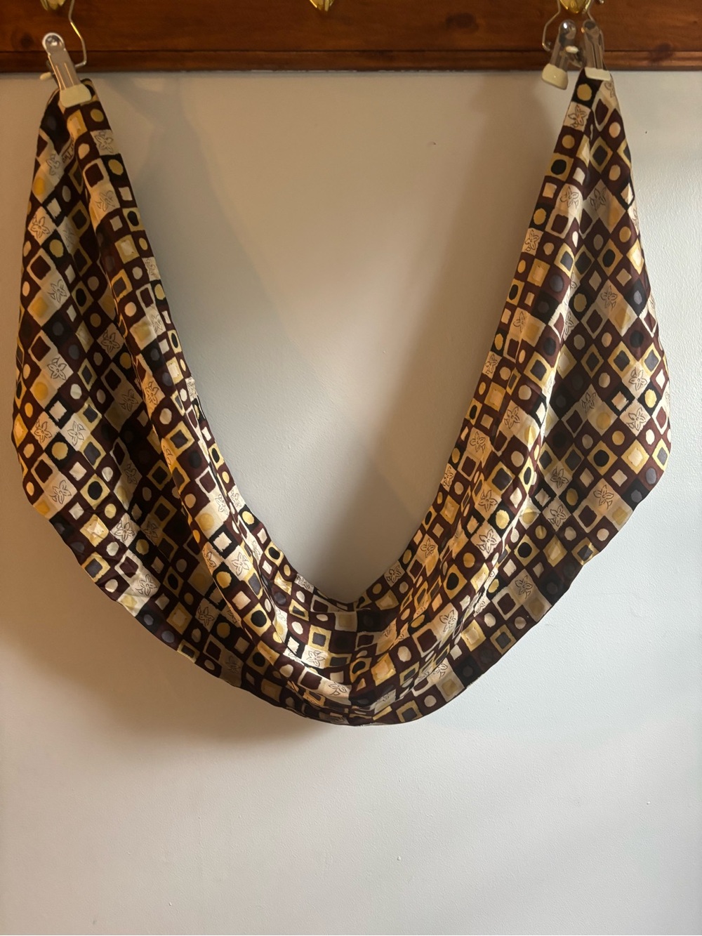 1990s part two Geometric Print Satin Scarf in Brown and Gold